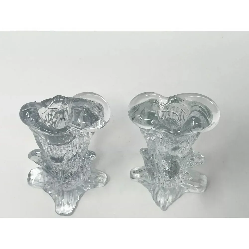 Swedish Art Glass Tree Stump Candle Sticks Holders Clear MCM Vintage 5
